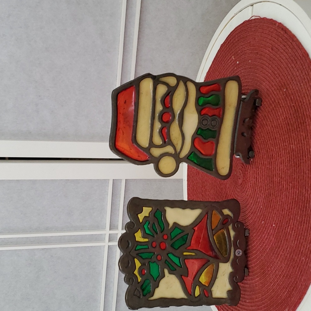 COPY - Pair Of Vintage Cast Iron Stained Glass Holiday Candle Holder